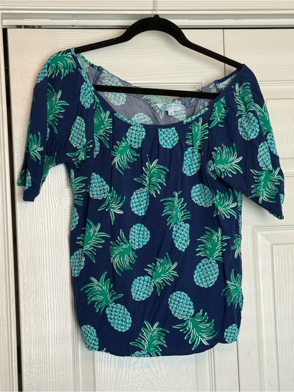 escapada Navy Pineapple Print Off-Shoulder Top